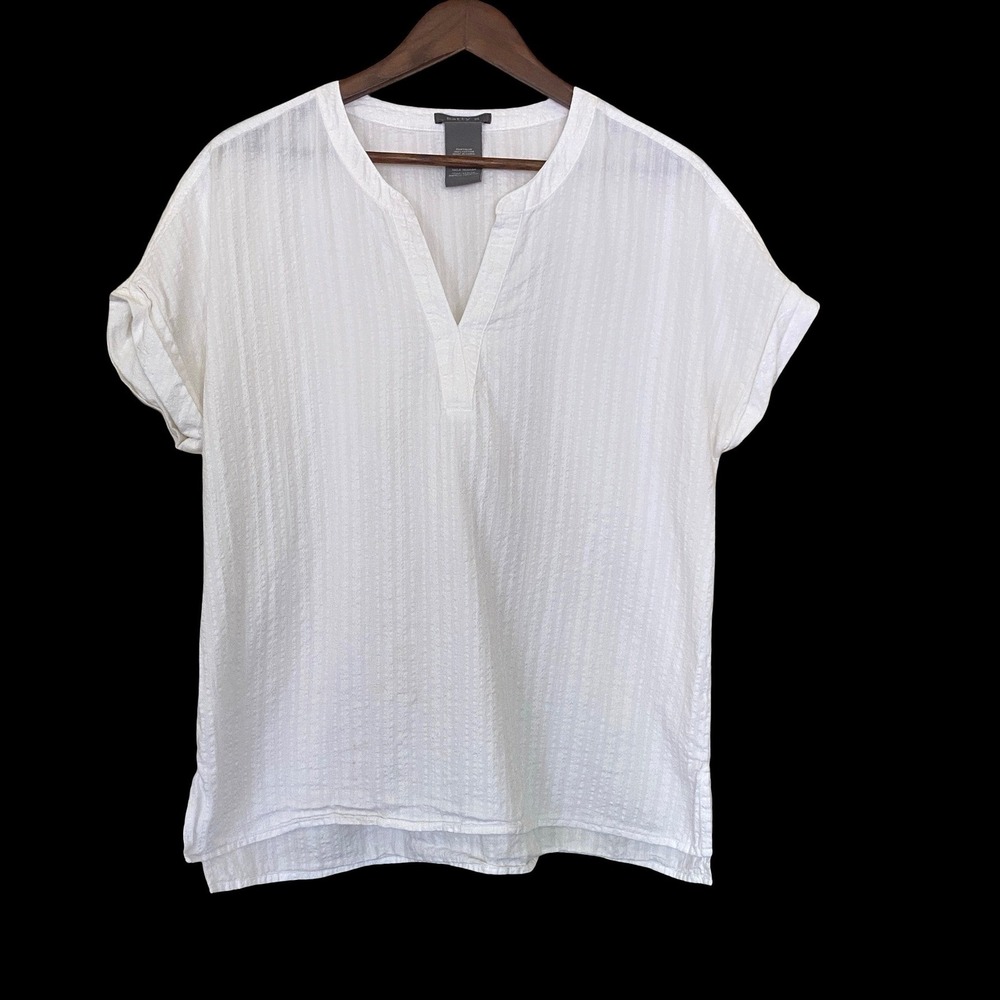 Matty M Womens Top Size M White Textured Cotton V-Neck Blouse